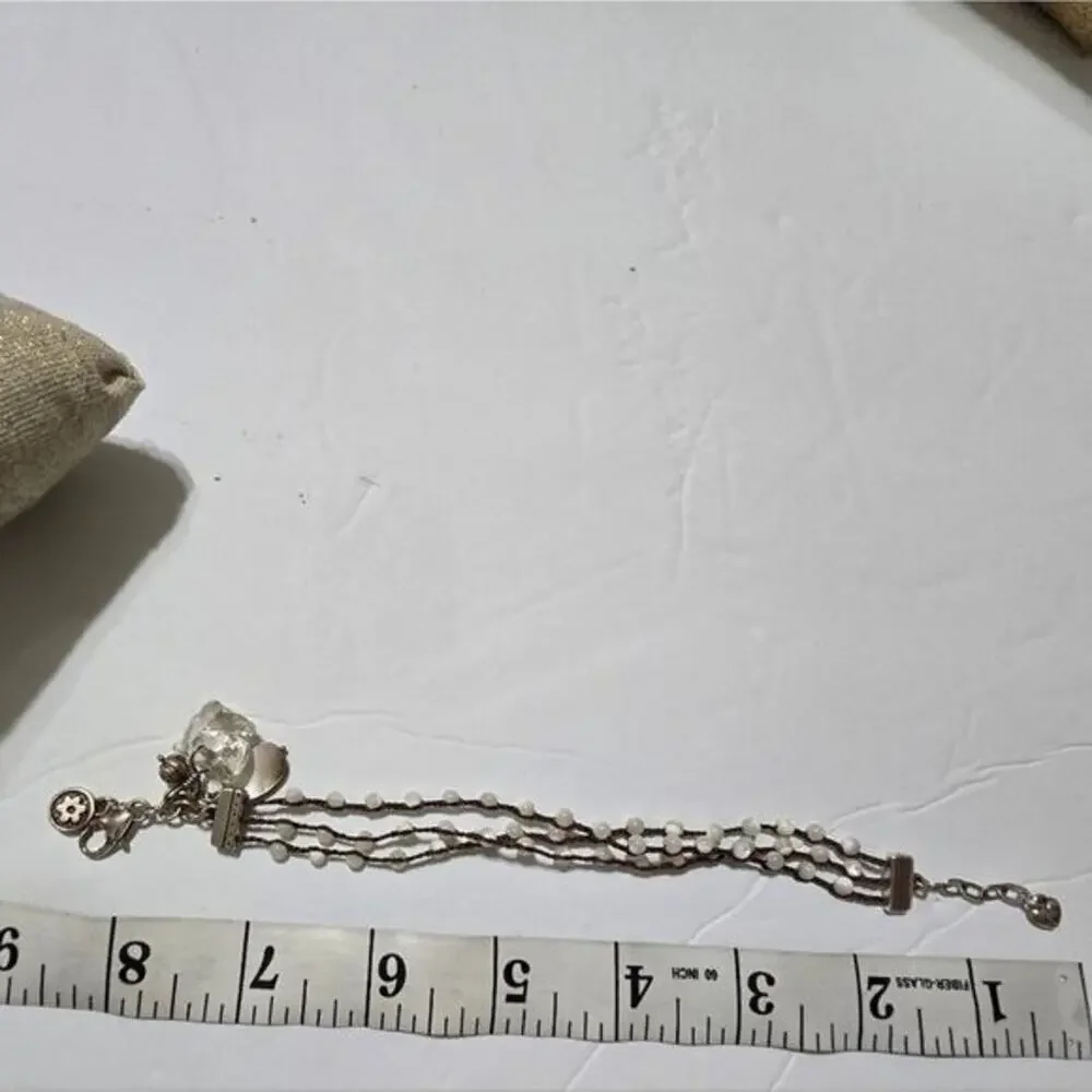 Brighton Bracelet Charm‎ White Bead Karma Silver Hearts Crystal Boho Jewelry